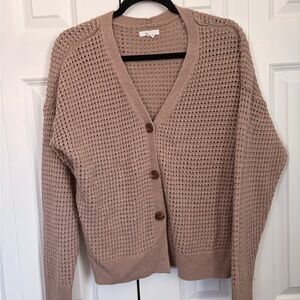 Maurices Taupe Button-Up Loose Knit Cardigan Sweater